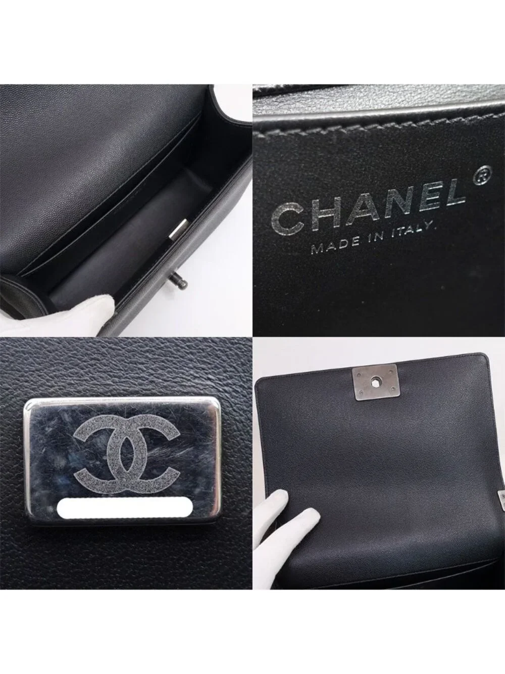Chanel Boy 25 Handbag Caviar Leather Gunmetal